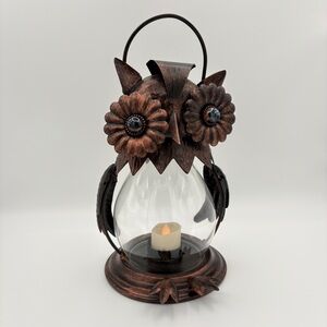 Pier 1 Imports Owl Tealight Lantern w/ Glass Chimney – Copper-Look Metal